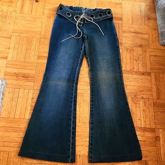 *NOTE* PRE-LOVED Y2K FLARE DISTRESSED DENIM JEANS-0 - Picture 1 of 7